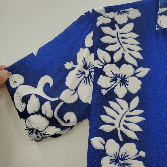 Bali Collection Passion Hawaiian Royal Navy Blue White Floral Hawaiian Shirt 14 - Picture 7 of 12